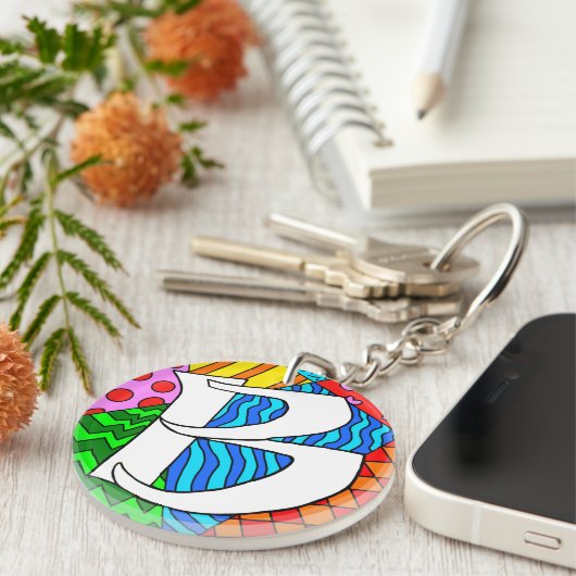 Letter B kleurrijke doodles Sleutelhanger (Voorkant Rechts)