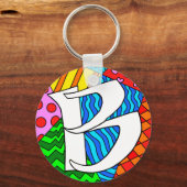 Letter B Kleurrijke Doodles Sleutelhanger (Voorkant)