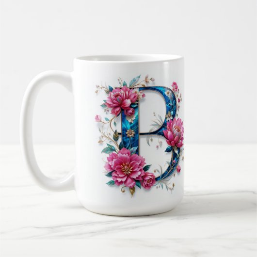 Letter B Koffie Mok – Bloemontwerp voor Gifting (Links)