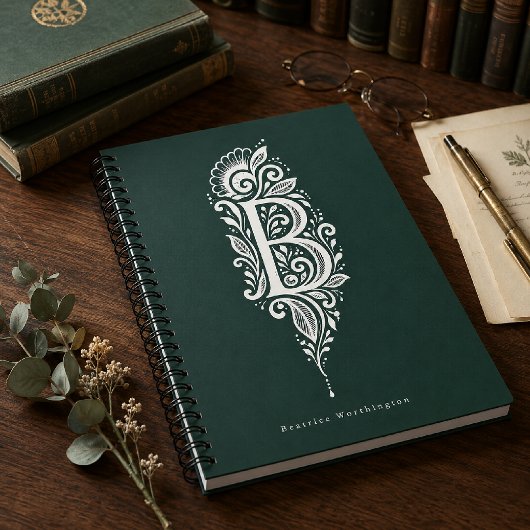 Letter B Linocut Botanische Monogram Notitieboek