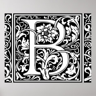 Letter B Medieval Monogram  Initiaal Poster