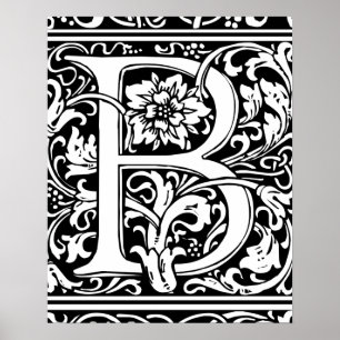 Letter B Medieval Monogram  Initiaal Poster