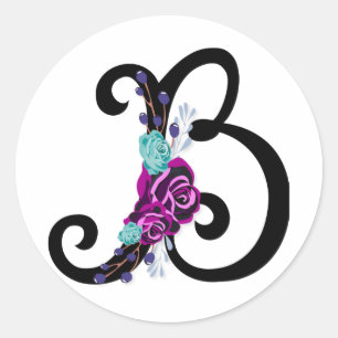 Letter B met  bloemenontwerp en sfeervol Ronde Sticker