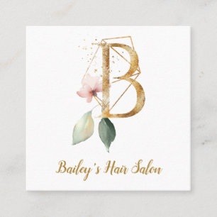 Letter B met Gold Geometric Design en Flowers Vierkante Visitekaartje
