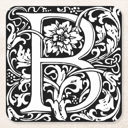Letter B Middeleeuws Monogram Art Nouveau Kartonnen Onderzetters (Voorkant)