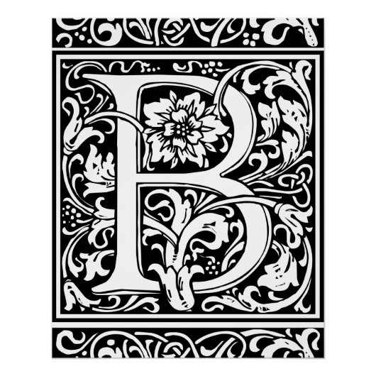 Letter B Middeleeuws Monogram Art Nouveau Perfect Poster (Voorkant)