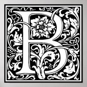 Letter B Middeleeuws Monogram Art Nouveau Poster