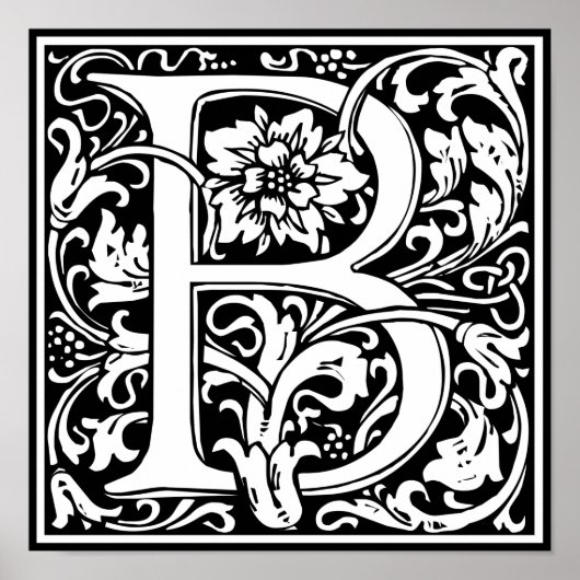 Letter B Middeleeuws Monogram Art Nouveau Poster (Voorkant)