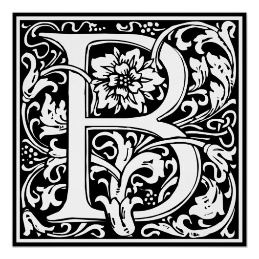Letter B Middeleeuws Monogram Art Nouveau Poster (Voorkant)