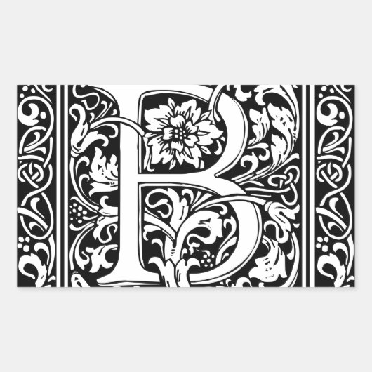 Letter B Middeleeuws Monogram Art Nouveau Rechthoekige Sticker (Voorkant)