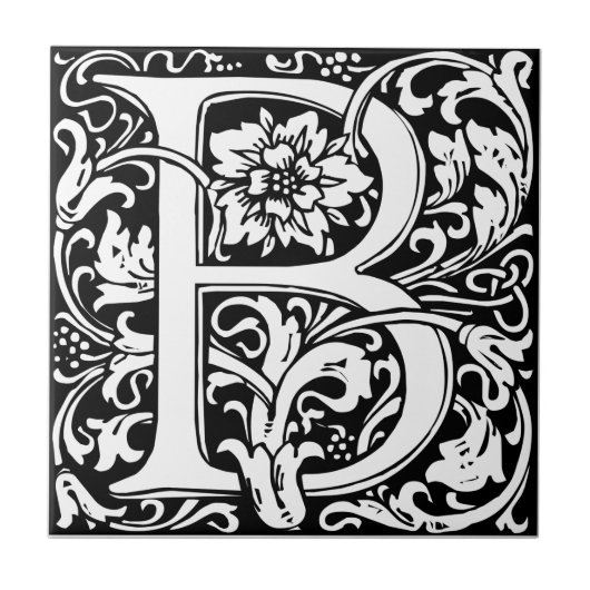 Letter B Middeleeuws Monogram Art Nouveau Tegeltje (Voorkant)