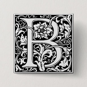 Letter B Middeleeuws Monogram Art Nouveau Vierkante Button 5,1 Cm
