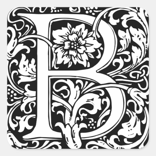 Letter B Middeleeuws Monogram Art Nouveau Vierkante Sticker (Voorkant)