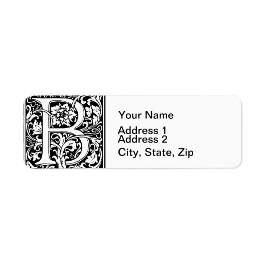 Letter B Middeleeuwse Monogram Art Nouveau Etiket (Voorkant)