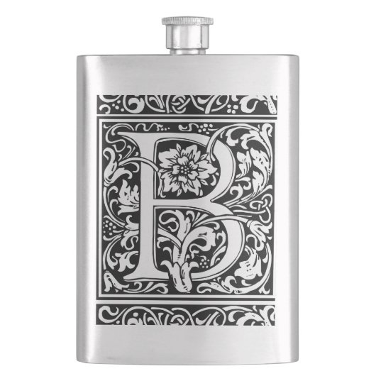 Letter B Middeleeuwse Monogram Art Nouveau Heupfles (Voorkant)