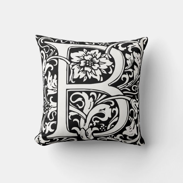 Letter B Middeleeuwse Monogram Art Nouveau Kussen (Voorkant)