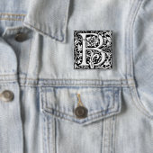 Letter B Middeleeuwse Monogram Art Nouveau Vierkante Button 5,1 Cm (In situ)