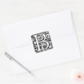 Letter B Middeleeuwse Monogram Art Nouveau Vierkante Sticker (Envelop)