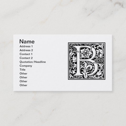 Letter B Middeleeuwse Monogram Art Nouveau Visitekaartje (Voorkant)