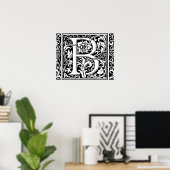 Letter B Middeleeuwse Monogram Vintage Initiaal Poster (Thuiskantoor)