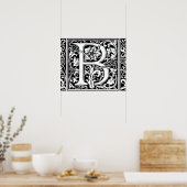Letter B Middeleeuwse Monogram Vintage Initiaal Poster (Keuken)