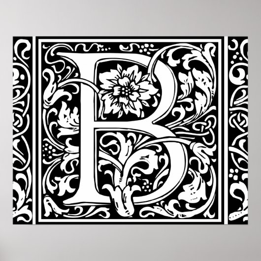 Letter B Middeleeuwse Monogram Vintage Initiaal Poster (Voorkant)