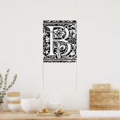 Letter B Middeleeuwse Monogram Vintage Initiaal Poster (Keuken)