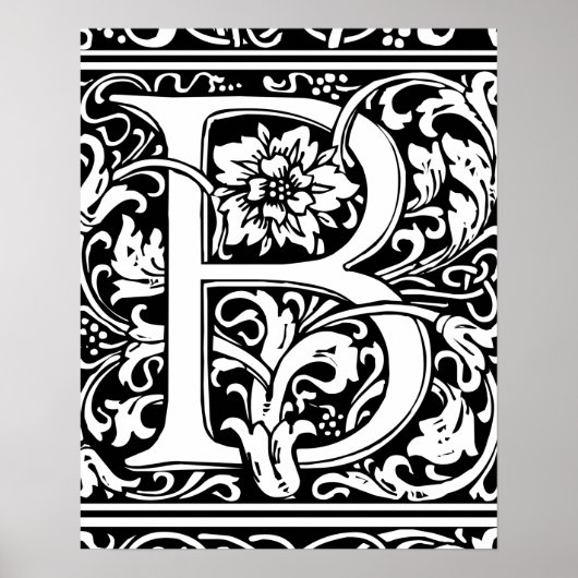 Letter B Middeleeuwse Monogram Vintage Initiaal Poster (Voorkant)