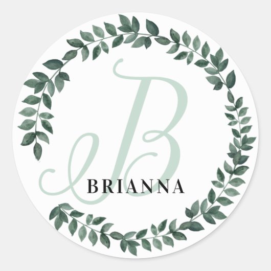Letter B Monogram Aangepaste naam Minimalistische  Ronde Sticker (Voorkant)