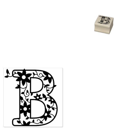 Letter B Monogram Bloemen Rubberstempel (Gestempeld)
