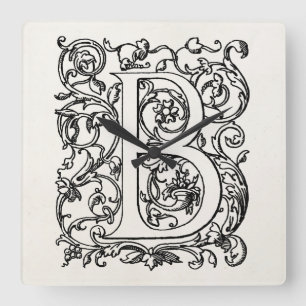  letter B Monogram, deel B, Initialen Vierkante Klok