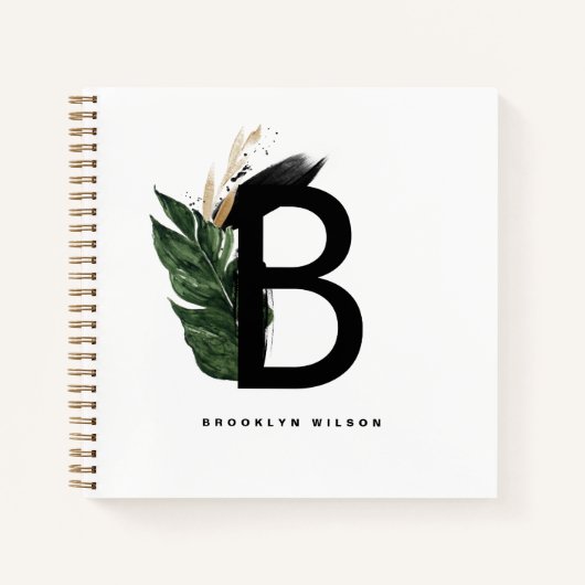 Letter B Monogram Gold Foil tropisch gepersonalise Notitieboek (Voorkant)