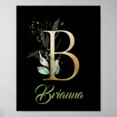 Letter B monogram groen eucalyptus goud zwart Poster (Voorkant)