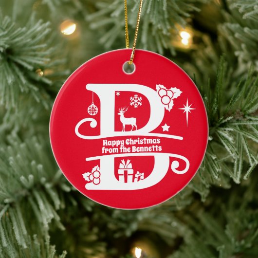 Letter B Monogram Initiaal Familienaam Greep Keramisch Ornament (Boom)