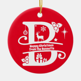 Letter B Monogram Initiaal Familienaam Greep Keramisch Ornament