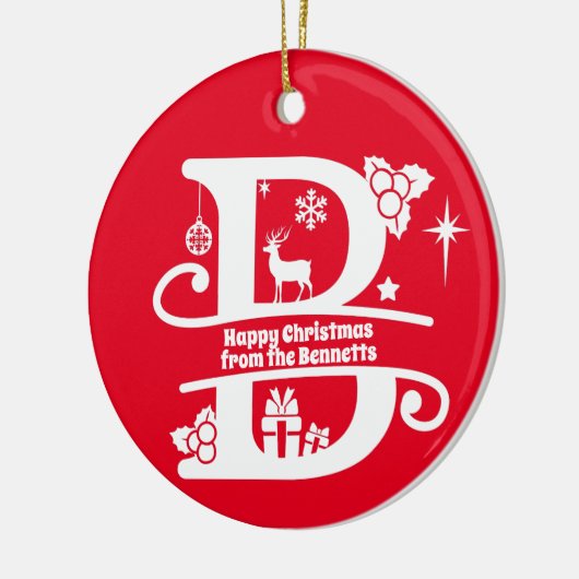 Letter B Monogram Initiaal Familienaam Greep Keramisch Ornament (Links)