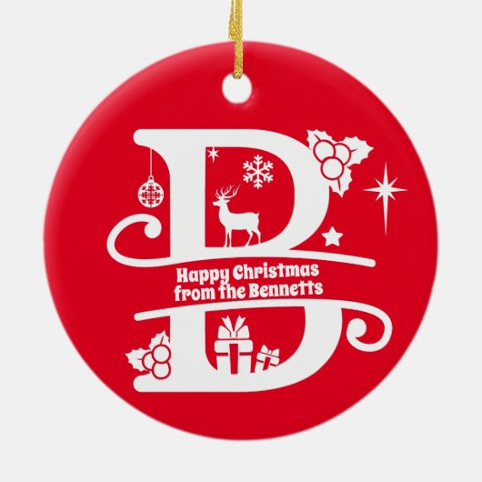 Letter B Monogram Initiaal Familienaam Greep Keramisch Ornament (Achterkant)