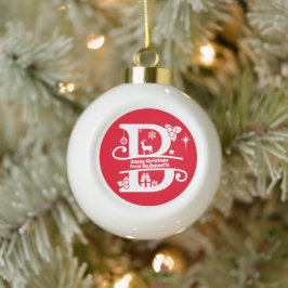 Letter B Monogram Initiaal Familienaam Greep Keramische Bal Ornament