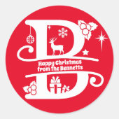 Letter B Monogram Initiaal Familienaam Greep Ronde Sticker (Voorkant)