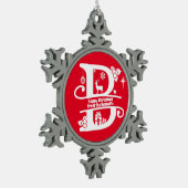 Letter B Monogram Initiaal Familienaam Greep Tin Sneeuwvlok Ornament (Links)