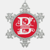 Letter B Monogram Initiaal Familienaam Greep Tin Sneeuwvlok Ornament (Voorkant)