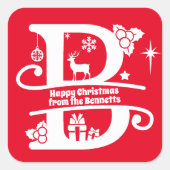 Letter B Monogram Initiaal Familienaam Greep Vierkante Sticker (Voorkant)
