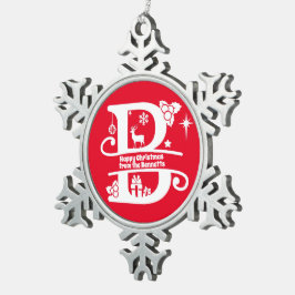 Letter B Monogram Initiaal Familienaam Groet   Tin Sneeuwvlok Ornament
