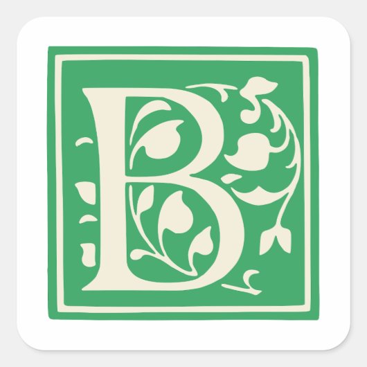  letter B monogram Initiaal groen Vierkante Sticker (Voorkant)