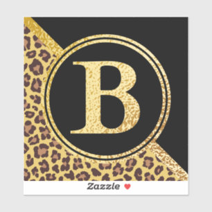 Letter B Monogram Leopard Print Gold and Black Sticker