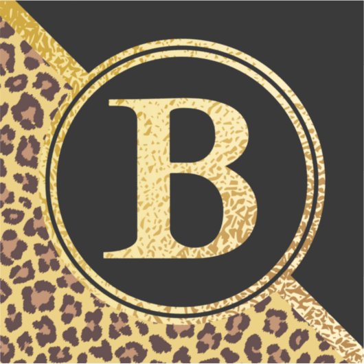 Letter B Monogram Leopard Print Gold and Black Sticker (Voorkant)