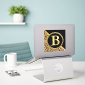 Letter B Monogram Leopard Print Gold and Black Sticker (Laptop op bureau)