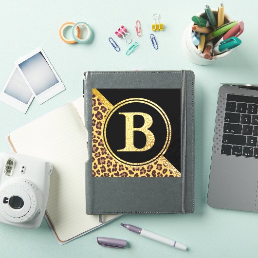 Letter B Monogram Leopard Print Gold and Black Sticker (iPad Cover)