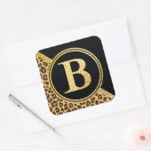 Letter B Monogram Leopard Print Gold and Black Vierkante Sticker (Envelop)