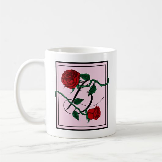 Letter B Monogram met Rode Rozen Koffiemok (Links)